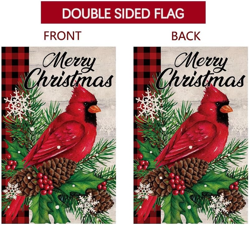 BLKWHT Christmas Cardinal Bird Garden Flag 12x18 Vertical Double Sided Winter Holiday Outside Decorations Burlap Yard Flag BW540 - Image 4